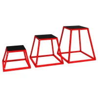 SPORTNOW Boîte Entraînement Pliométrique Trapézoïdale en Acier, 3 Plateformes de Saut Antidérapantes 30,5/45,8/61 cm, Rouge(m-17)