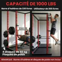 SPORTNOW Station de Musculation Multifonction Acier Charge 460 kg, Barre de Traction, Rack de Squat, Dips, 160x112x215cm, Rouge(m-5)