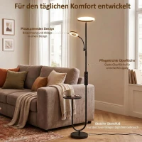 HOMCOM LED-Deckenfluter mit Ablagetisch und Leselampe, dimmbare Stehlampe mit Fernbedienung, 4 Farbtemperaturen(m-7)