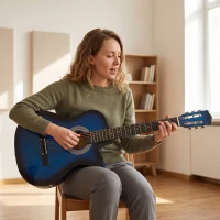 HOMCOM 38 Inch Full Size Acoustic Electric Guitar, Classical Beginner Junior Adult Guitar Gloss Finish with Carrying Case, Strap, Picks, Spare Strings - Blue(m-7)