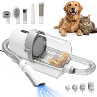 PawHut Kit de Toaletare pentru Câini și Pisici 5 în 1, cu Aspirator 10 kPa, Mașină de Tuns și Perie, Recipient 2,5 L, 3 Viteze, Silențios(m-11)