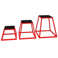 SPORTNOW Boîte Entraînement Pliométrique Trapézoïdale en Acier, 3 Plateformes de Saut Antidérapantes 30,5/45,8/61 cm, Rouge(m-16)
