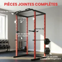 SPORTNOW Station de Musculation Multifonction Acier Charge 460 kg, Barre de Traction, Rack de Squat, Dips, 160x112x215cm, Rouge(m-6)