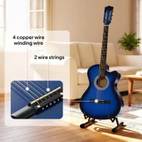 HOMCOM 38 Inch Full Size Acoustic Electric Guitar, Classical Beginner Junior Adult Guitar Gloss Finish with Carrying Case, Strap, Picks, Spare Strings - Blue(m-4)
