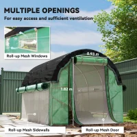 Outsunny 3 x 2 x 2 m polytunnelkas met zonneschermnet, oprolbare zijwanden, kunststofafdekking, stalen frame, groen(m-5)