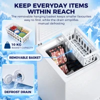 HOMCOM 91L Freestanding Chest Freezer with Removable Storage Basket, Chest Freezer with Mechanical Temperature Control, White(m-7)