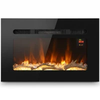 HOMCOM Elektrischer Kamin 60 cm zum Einbau oder an der Wand, 1800W, 24‑Stunden‑Timer, verstellbare Flamme, Kristalle(m-1)