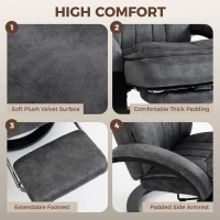 HOMCOM Swivel Recliner Chair, Velvet Recliner Armchair with Retractable Footrest, Dual-Layer Cushion, High Back, Dark Grey(m-6)
