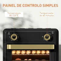 HOMCOM Forno com Air Fryer 10 L com 2 Botões, Convecção 360°, até 230 °C, Temporizador 60 Min, Tabuleiro e Cesto(m-6)