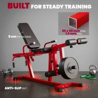 SPORTNOW Machine d'Extension de Jambe 3 en 1 Charge 300 kg, Dossiers et Positions Réglables, Disques Libres, 163x58x118cm, Rouge(m-8)