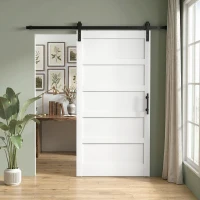 HOMCOM Porta Scorrevole Esterna Muro 106.7x213.4 cm, Porta da Interno Stile Industriale Shaker, Silenziosa, Impermeabile, Bianco(m-6)
