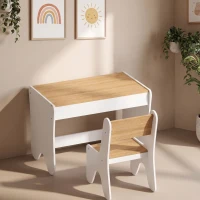 AIYAPLAY Stół dziecięcy z krzesłem, 2-częściowy zestaw z szufladą, zaokrąglone krawędzie, oszczędzający miejsce dla dzieci 3-8(m-9)