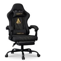 Sedia da gaming con poggiapiedi, morbido cuscino per collo e lombare, cuscini di supporto rimovibili, 60x60x122 cm, Nero(m-2)
