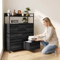 HOMCOM Chest of Drawers, Bedroom Fabric Dresser with 7 Drawers, Storage Organiser Unit with Open Shelves, Black Wood-Effect(m-8)