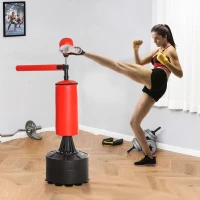 HOMCOM Sac de Box Reglabil pe Înălțime cu Punching Ball și Bază Umplibilă, 88x48x155-205 cm, Roșu și Negru(m-7)