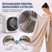 HOMCOM Mini Uscător de Rufe Portabil 2.5 kg, 5 Programe, 800W, Până la 60℃, Timer, Tambur Oțel Inoxidabil, Casă, Alb(m-6)