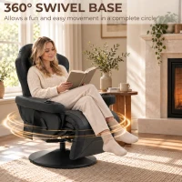HOMCOM Manual Recliner Armchair PU Leather Lounge Chair w/ Adjustable Leg Rest, 135° Reclining Function, 360° Swivel, Black(m-5)