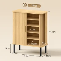 HOMCOM Dulap pentru Pantofi 5 Niveluri 15 Perechi cu Uși tip Rulou Glisante, Rafturi Reglabile, 78x38x95,2cm, Stejar(m-3)