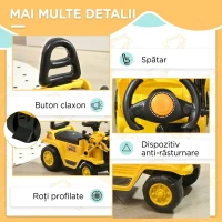 HOMCOM Escavator pentru Copii cu Cupă și Spațiu de Depozitare Ascuns, în PP și ABS, 80x26.5x39 cm, Galben și Negru(m-7)