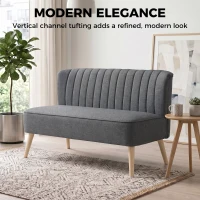 HOMCOM 2 Seater Sofa for Living Room, Modern Linen-Look Fabric Couch, Armless Loveseat Sofa Settee for Bedroom, Dark Grey(m-4)