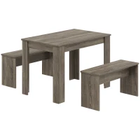 HOMCOM Kitchen Dining Table and 2 Benches Set, Table and Chairs Set for Limited Space, Grey Wood Effect(m-1)