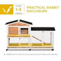 PawHut Rabbit Hutch Outdoor with Run Guinea Pig Hutch 2-Tier Bunny Cage w/ Wheels No-Leak Plastic Tray 157.4 x 53 x 99.5 cm - Yellow(m-4)