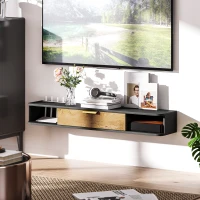 HOMCOM Meuble TV Suspendu avec Compartiments Ouverts, Porte Rabattable et Passe-Câbles, 120 x 24 x 16 cm, Gris Foncé(m-8)