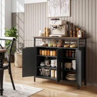 HOMCOM Industrial Kitchen Sideboard with Open Shelf, 2 Cabinets, Adjustable Shelves for Living Room, Dining Room, Black(m-2)