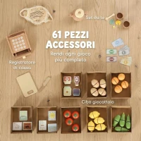 AIYAPLAY Negozio Giocattolo per Bambini in Legno, Bancarella con Alimenti, Lavagna, 61 Accessori, 3-8 Anni, Color Legno(m-5)