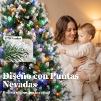 HOMCOM Árbol de Navidad 220 cm con 400 Luces LED 11 Modos Mando a Distancia 1378 Puntas Base Metálica Plegable Verde(m-6)
