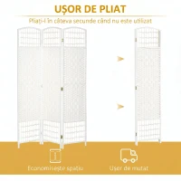 HOMCOM Paravan cu 4 Panouri Pliabil pentru Interior 160x170cm, Alb(m-4)