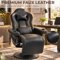 HOMCOM Manual Recliner Armchair PU Leather Lounge Chair w/ Adjustable Leg Rest, 135° Reclining Function, 360° Swivel, Black(m-7)