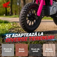 AIYAPLAY Motocicletă electrică pentru copii 3+ ani, licență Honda CRF 450R, 12V, baterie litiu, cu suspensii, roz(m-7)