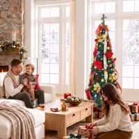 HOMCOM Árbol de Navidad Desplegable 150 cm con 70 Luces LED 11 Modos Mando a Distancia y Decoración Incluida Verde(m-9)