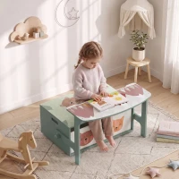 AIYAPLAY Kids Table and Chair Set, 3 in 1 Wooden Toy Box with 2 Fabric Drawers for Bedroom, Playroom, Gift for Boys Girls, Green(m-2)