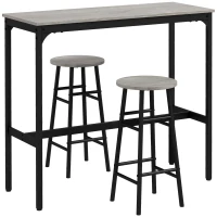 HOMCOM Ensemble table haute de bar + 2 tabourets structure en acier plateau aspect effet bois gris 2 personnes noir(m-1)
