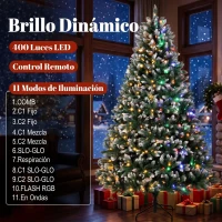 HOMCOM Árbol de Navidad 220 cm con 400 Luces LED 11 Modos Mando a Distancia 1378 Puntas Base Metálica Plegable Verde(m-5)
