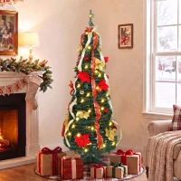 HOMCOM Árbol de Navidad Desplegable 150 cm con 70 Luces LED 11 Modos Mando a Distancia y Decoración Incluida Verde(m-10)