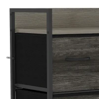 HOMCOM Rustic Chest of Four Fabric Drawers - Grey Wood Effect(m-11)