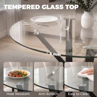 HOMCOM Round Dining Table for 4, 80cm Modern Kitchen Table with Tempered Glass Top and Cross Steel Legs, Clear(m-5)