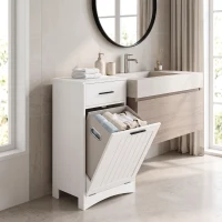 HOMCOM Meuble à Linge avec Tiroir et Compartiment à Rabat, pour Buanderie et Salle de Bain, 42x30x82 cm, Blanc(m-4)