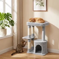 PawHut Copac pentru pisici, 93 cm, copac cu 3 niveluri, stâlpi din sisal, vizuină călduroasă, suprafață mare de odihnă, platformă, până la 6 kg(m-5)