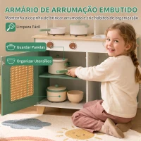 AIYAPLAY Cozinha de Brincar em Madeira com Cafeteira, Máquina de Gelo, 19 Acessórios, Micro-ondas e Arrumação, 3-6 Anos, Verde(m-7)