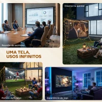 HOMCOM Ecrã de Projeção 100 Polegadas Formato 16:9 HD 4K/8K Frente e Verso com Suporte para Interior e Exterior Branco(m-8)