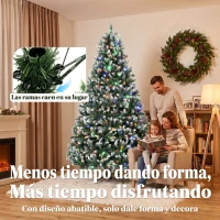 HOMCOM Árbol de Navidad 220 cm con 400 Luces LED 11 Modos Mando a Distancia 1378 Puntas Base Metálica Plegable Verde(m-7)
