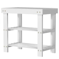 HOMCOM Banco Zapatero de Bambú con Asiento y 2 Estantes para 4 Pares para Entrada Salón Dormitorio 50x28x45 cm Blanco(m-1)