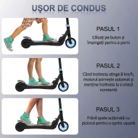 HOMCOM Trotinetă Electrică Pliabilă pentru Copii 6+ Ani cu Înălțime Reglabilă, 71x36.5x75-80 cm, Negru și Albastru(m-5)
