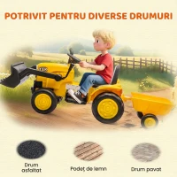 AIYAPLAY Excavator Electric pentru Copii 12V cu Cupă, Remorcă și Telecomandă, Vârsta 3-8 Ani, Galben(m-7)