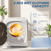 HOMCOM 2.5kg Vented Tumble Dryer with Smart Mode, 800W Compact Tumble Dryer with Stainless Steel Tub, Silver Tone(m-5)