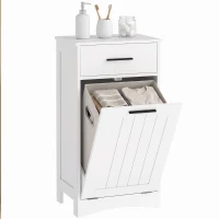 HOMCOM Meuble à Linge avec Tiroir et Compartiment à Rabat, pour Buanderie et Salle de Bain, 42x30x82 cm, Blanc(m-7)